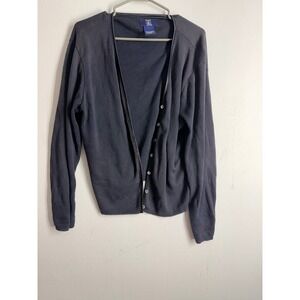 Hunt‎ Club Vintage Black Cotton Cardigan Sweater V-Neck Button Front Medium USA